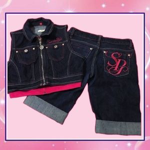 Vintage Y2k SP Denim Vest Capri Set mcbling